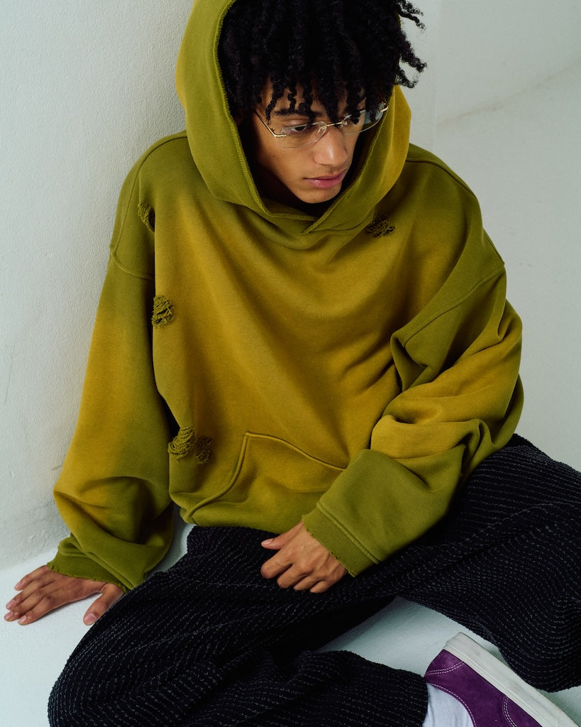 aged green damage pullover hoodie