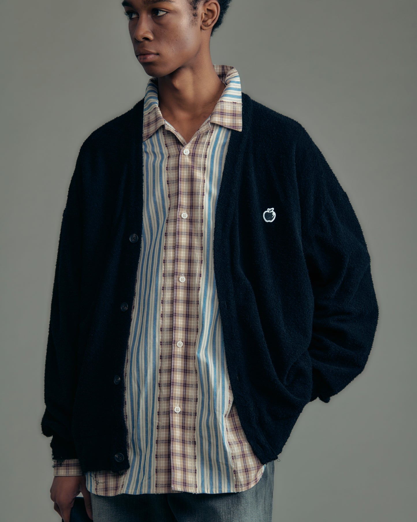 short length bleached check zipup shirt