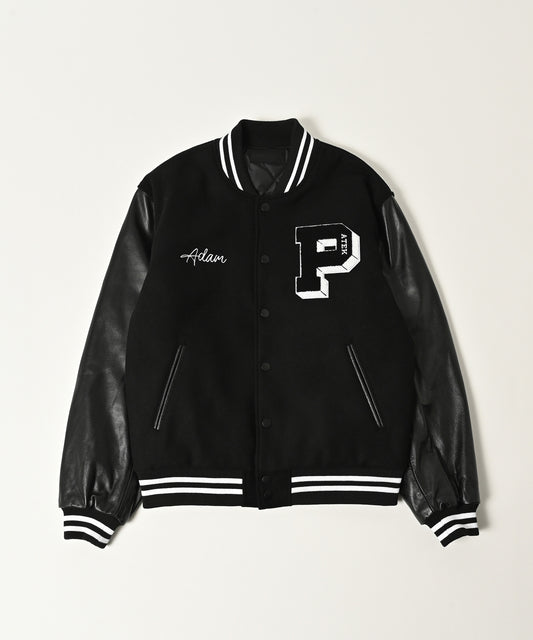 leather sleeves varsity jacket