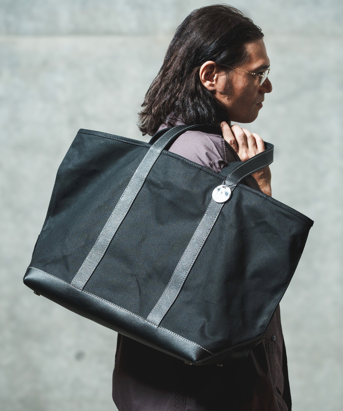 leather combi basic big tote bag