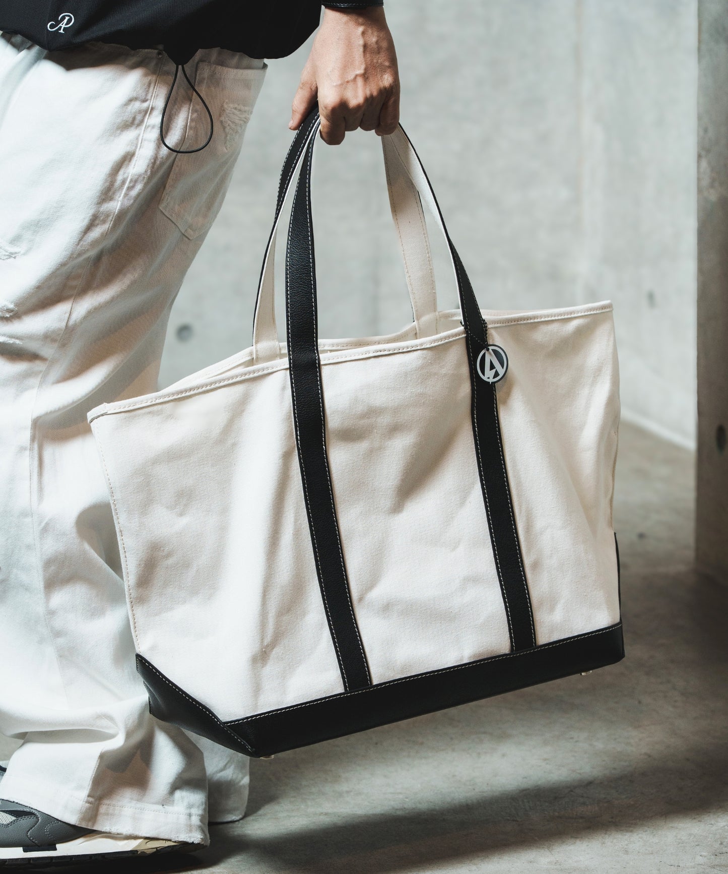 leather combi basic big tote bag