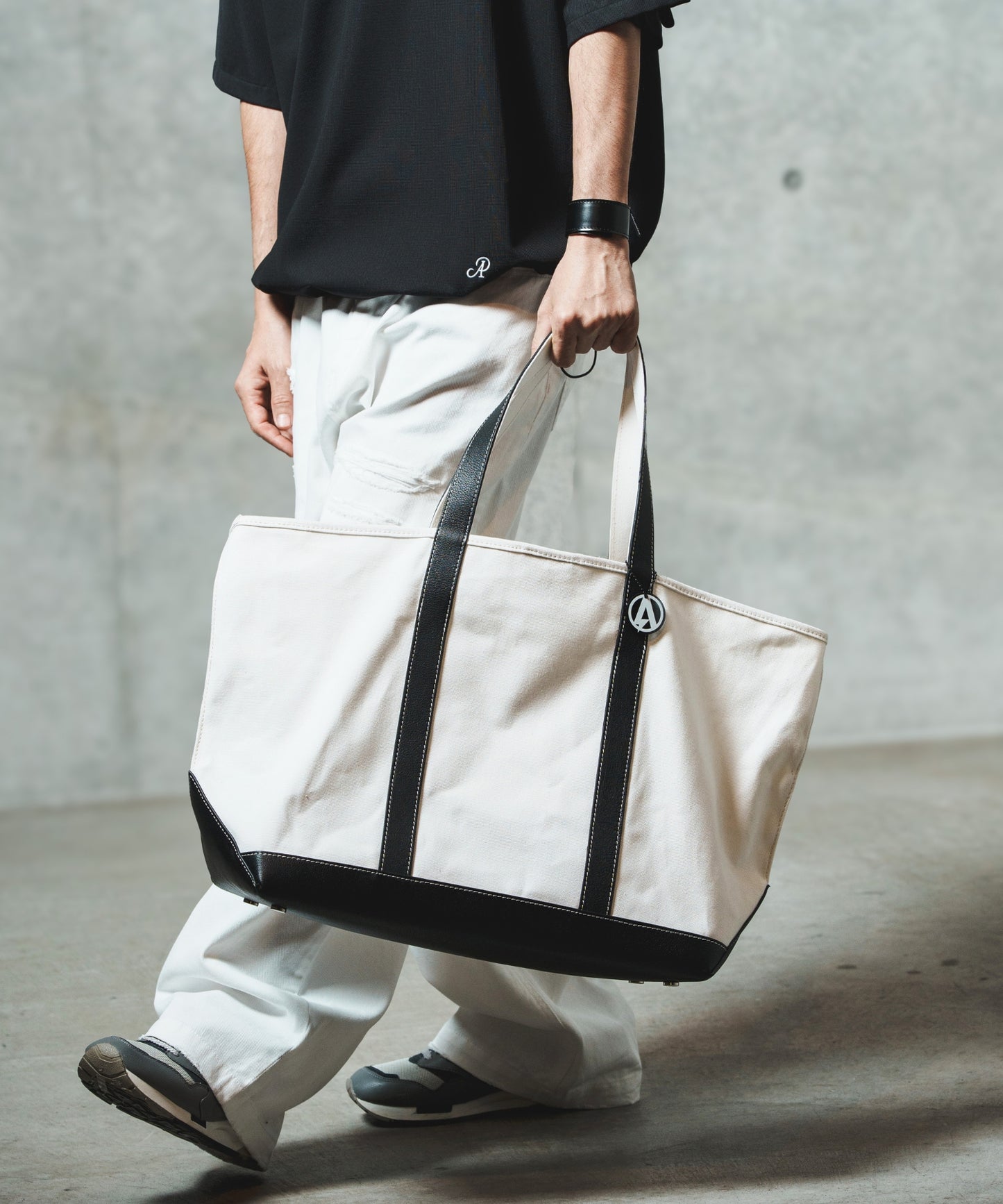 leather combi basic big tote bag