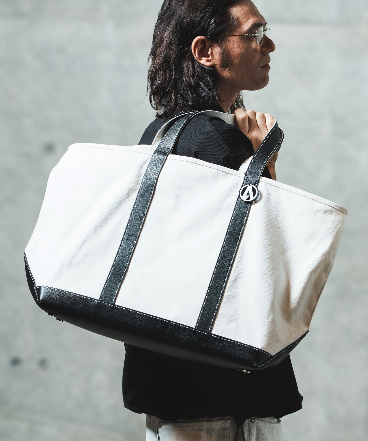 leather combi basic big tote bag