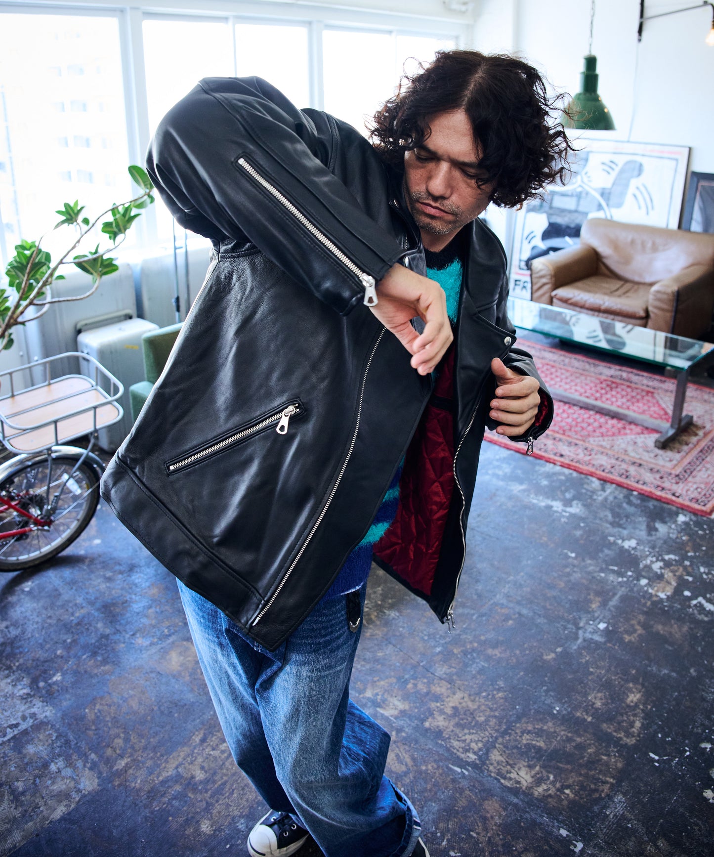 leather looose double rider’s jacket_AP2423002_アウター