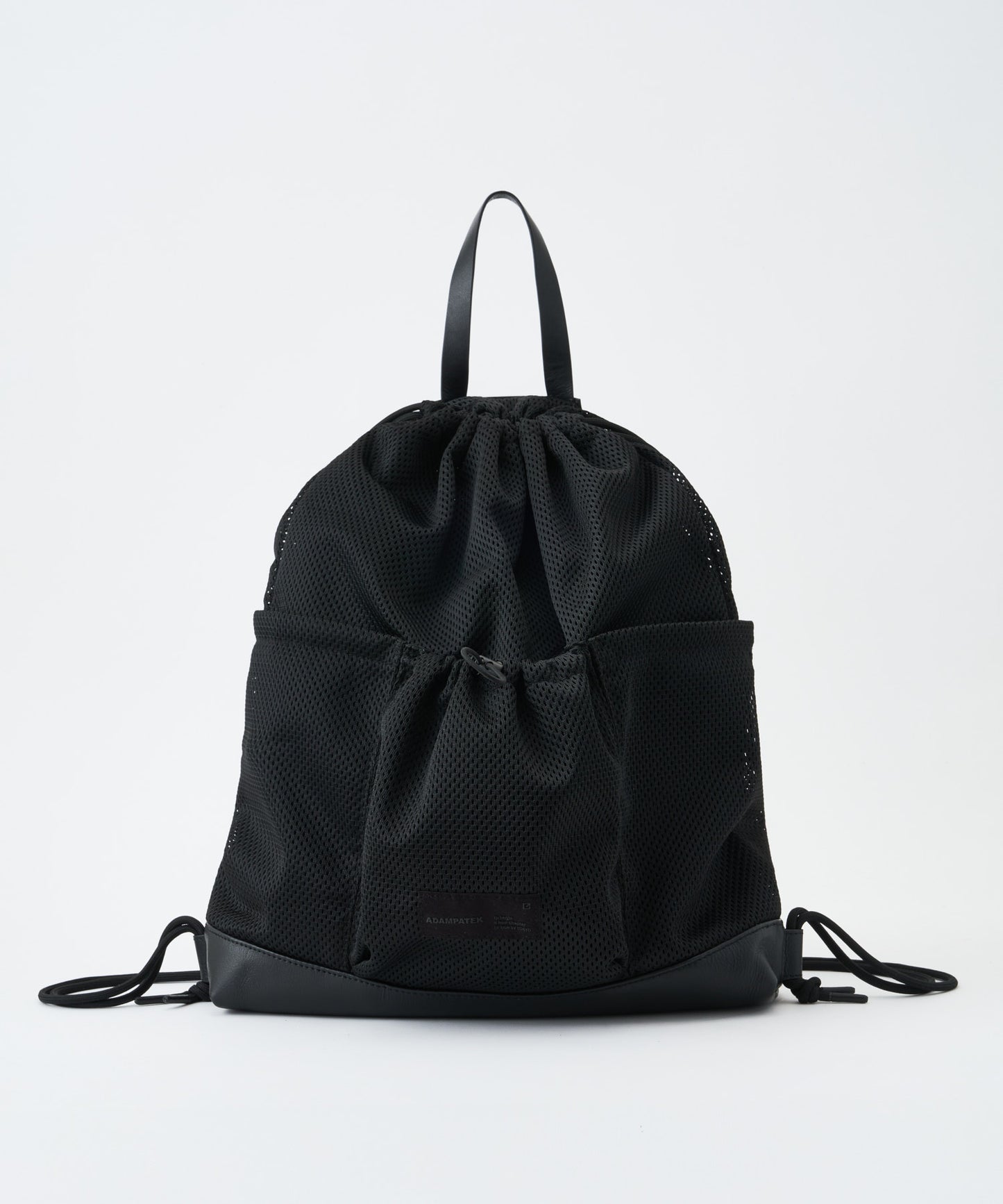 〈予約〉Leather trimmed  mesh drawstring bag