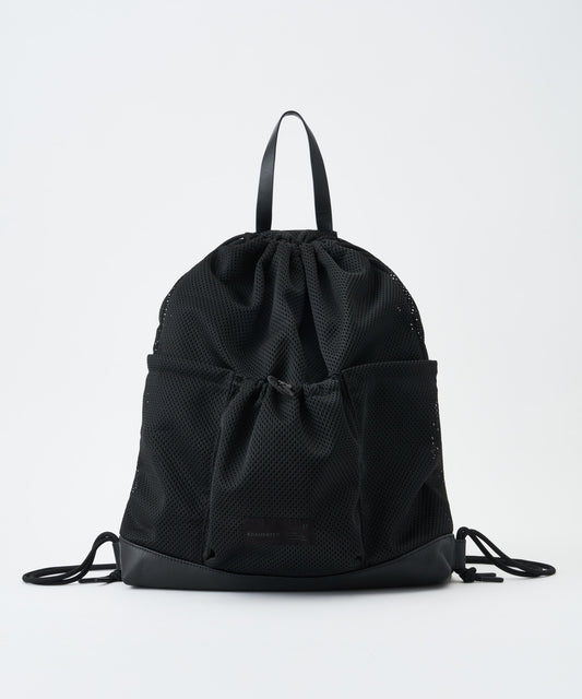 〈予約〉Leather trimmed  mesh drawstring bag