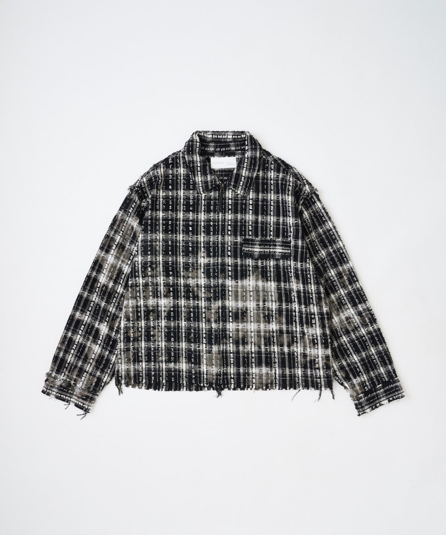 short length bleached check zipup shirt