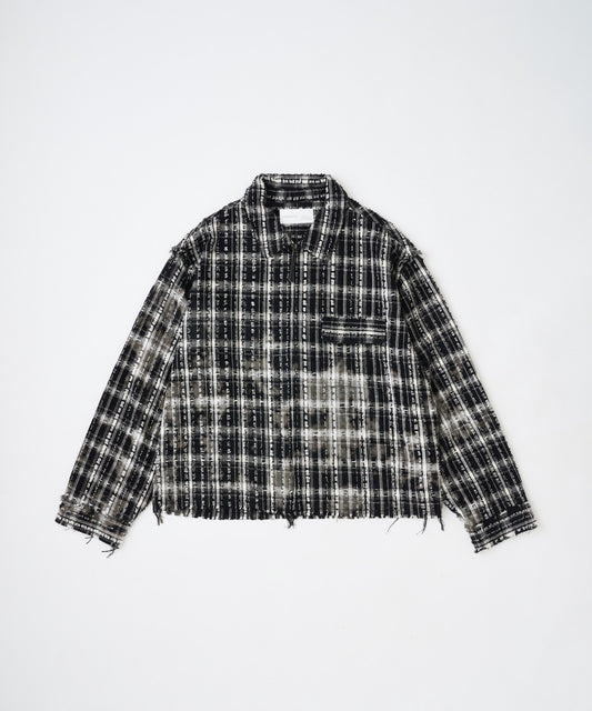 short length bleached check zipup shirt