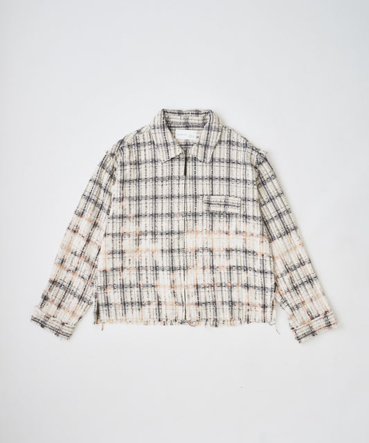 short length bleached check zipup shirt