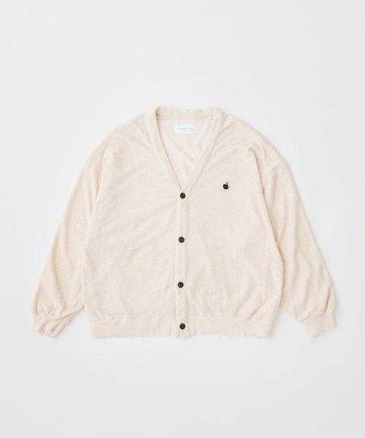 washed cotton pile raw-edge cardigan