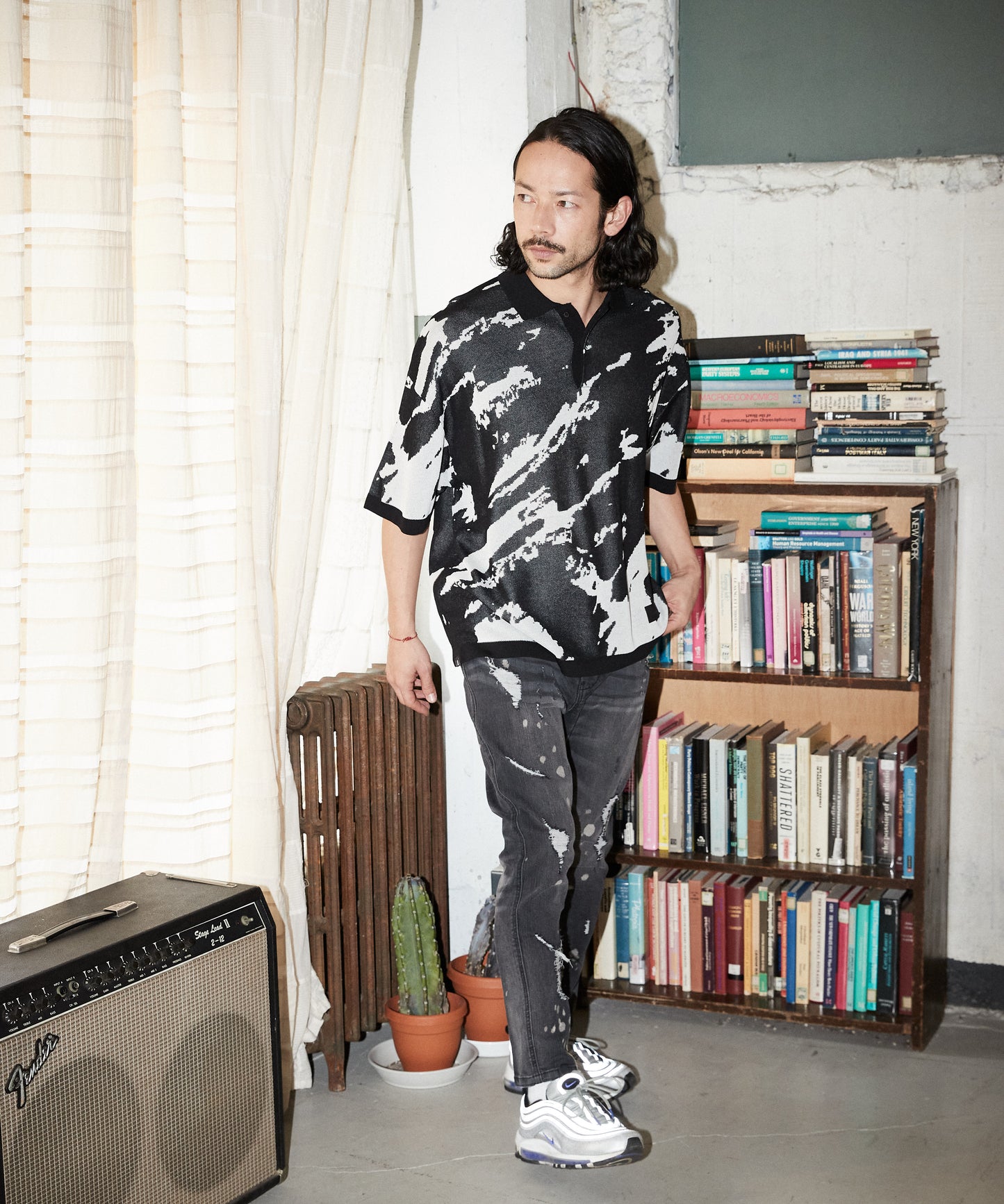 abstract pattern short sleeve knit polo shirts_AP2311036