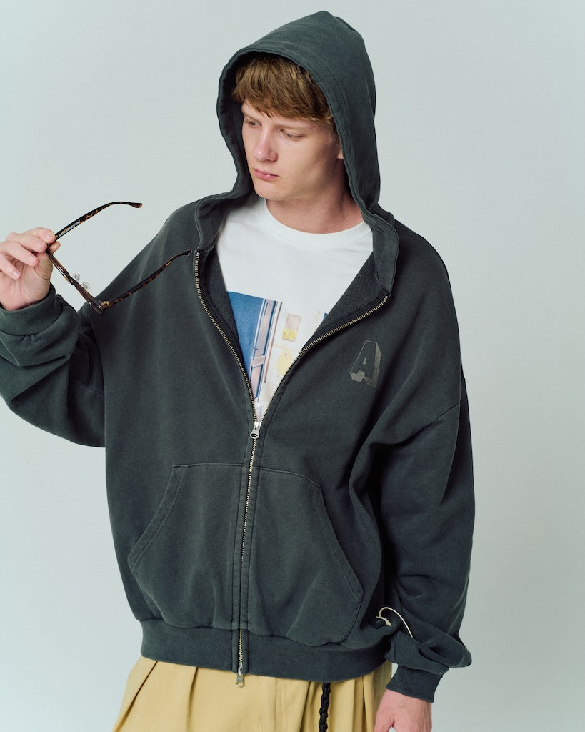 pigment dyeing zip hoodie
