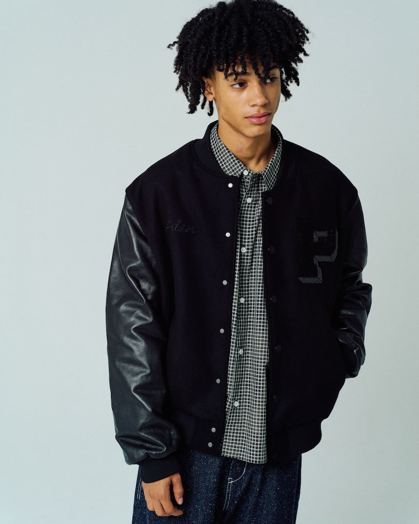 leather sleeves varsity jacket