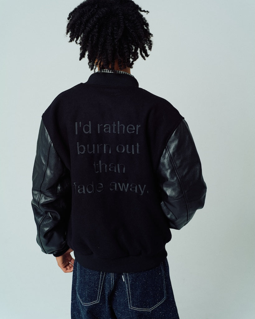 leather sleeves varsity jacket