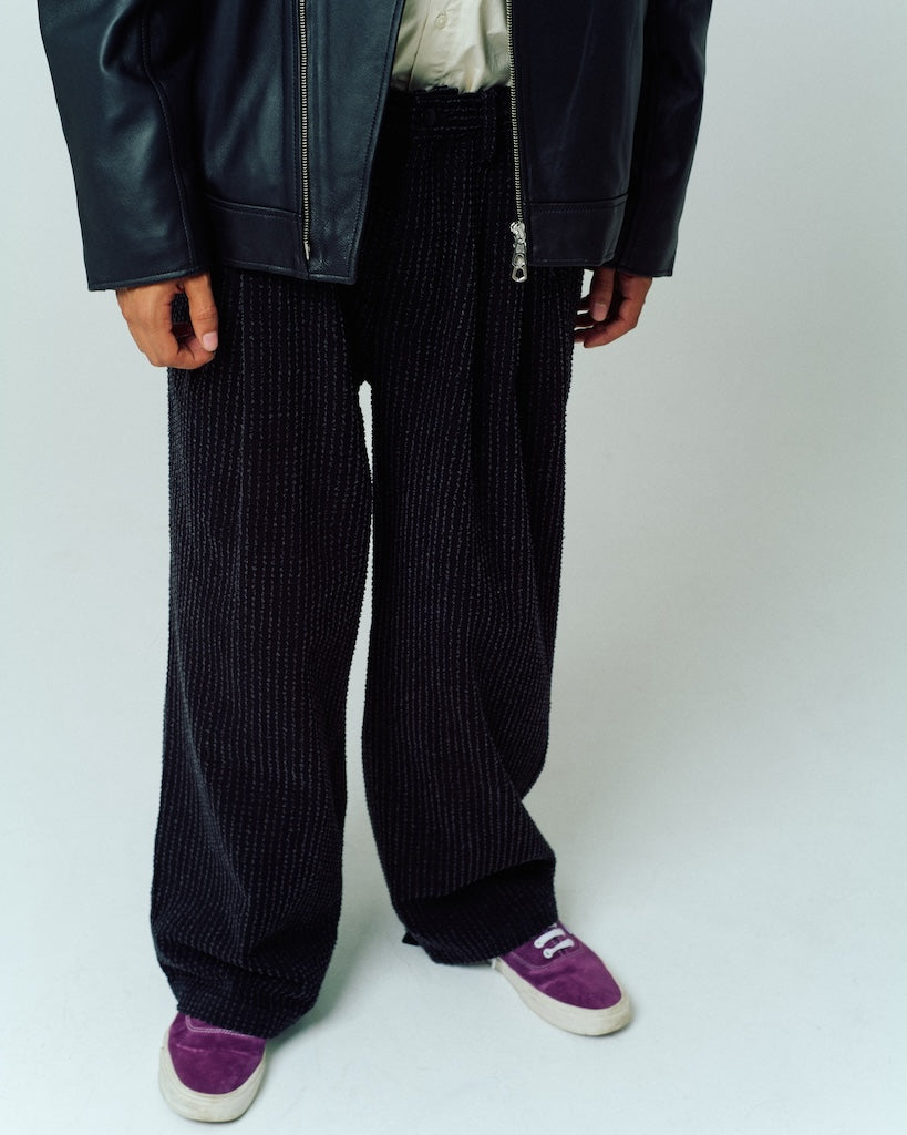 needle stripe denim wide pants