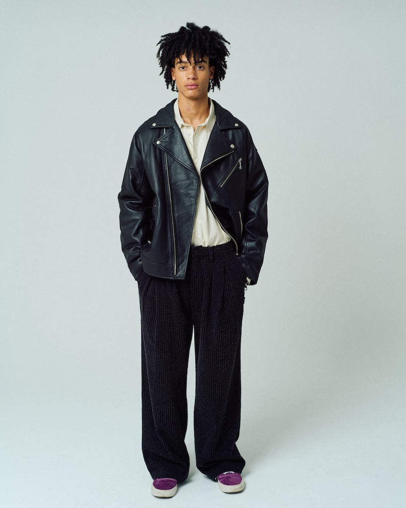 needle stripe denim wide pants