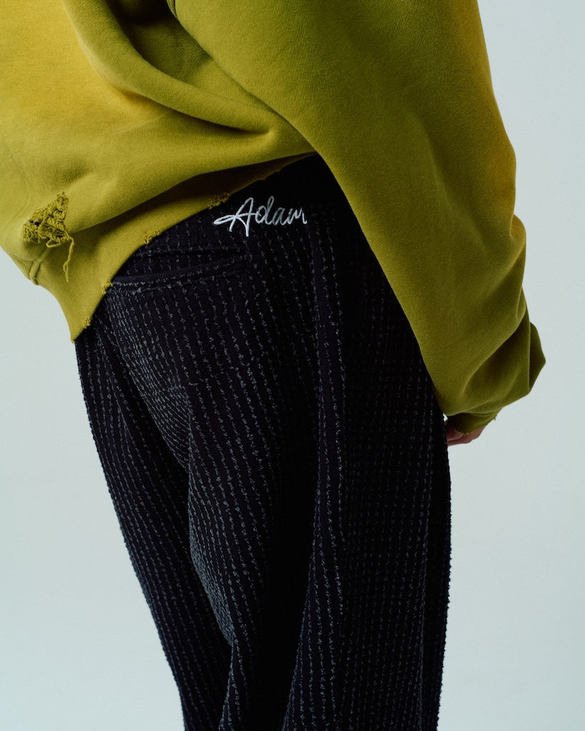 needle stripe denim wide pants