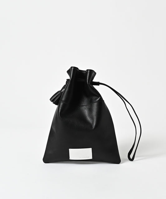 water repellent leather mini  drawstring bag