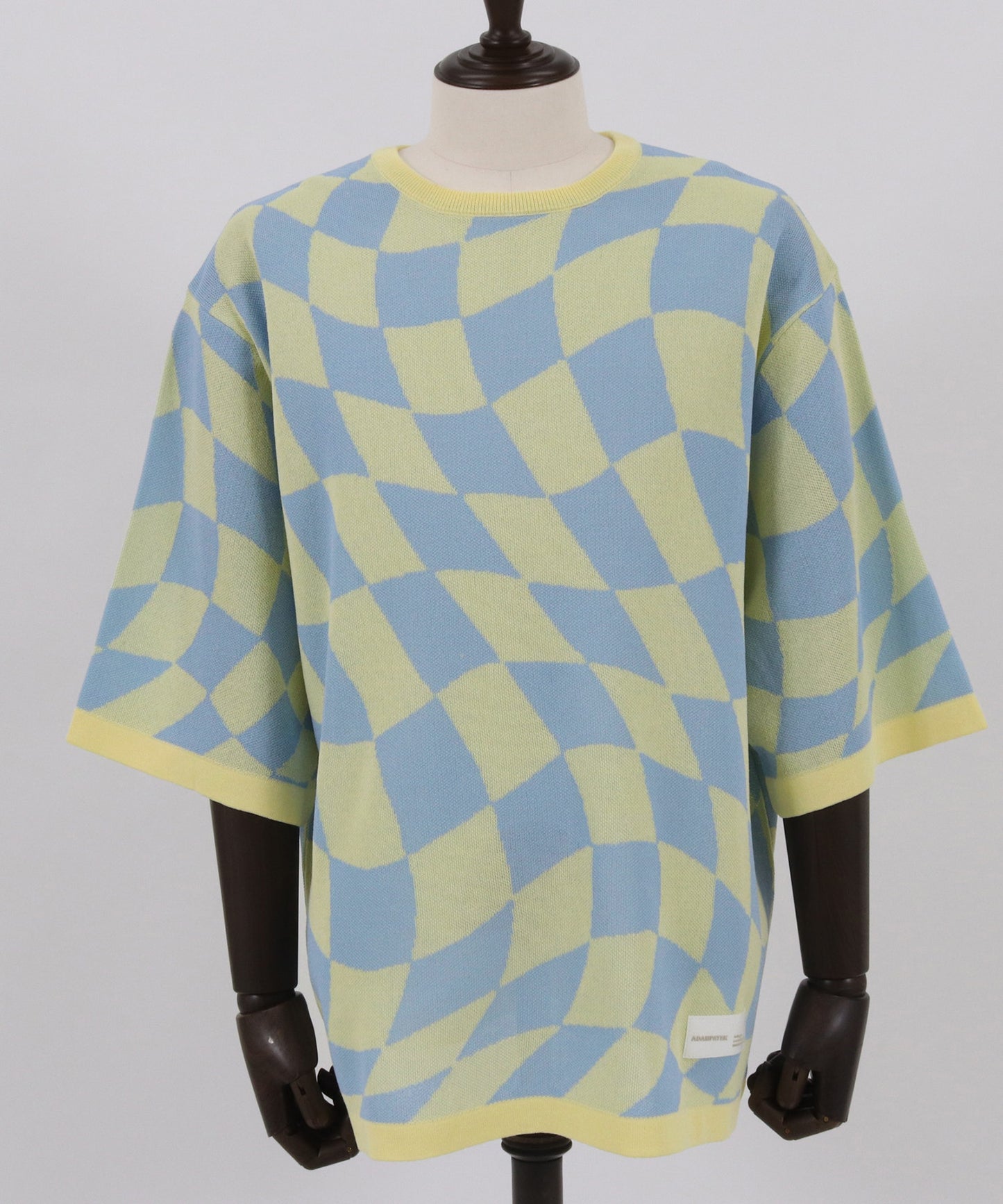 skewed check pattern short sleeve knit