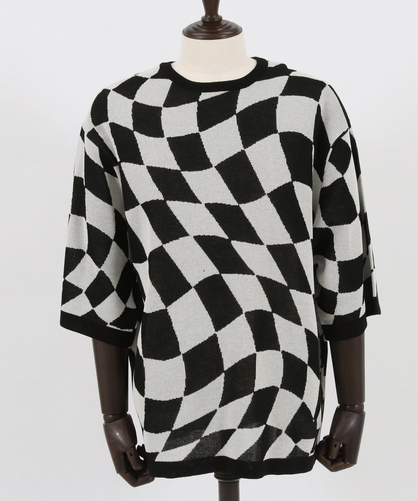 skewed check pattern short sleeve knit