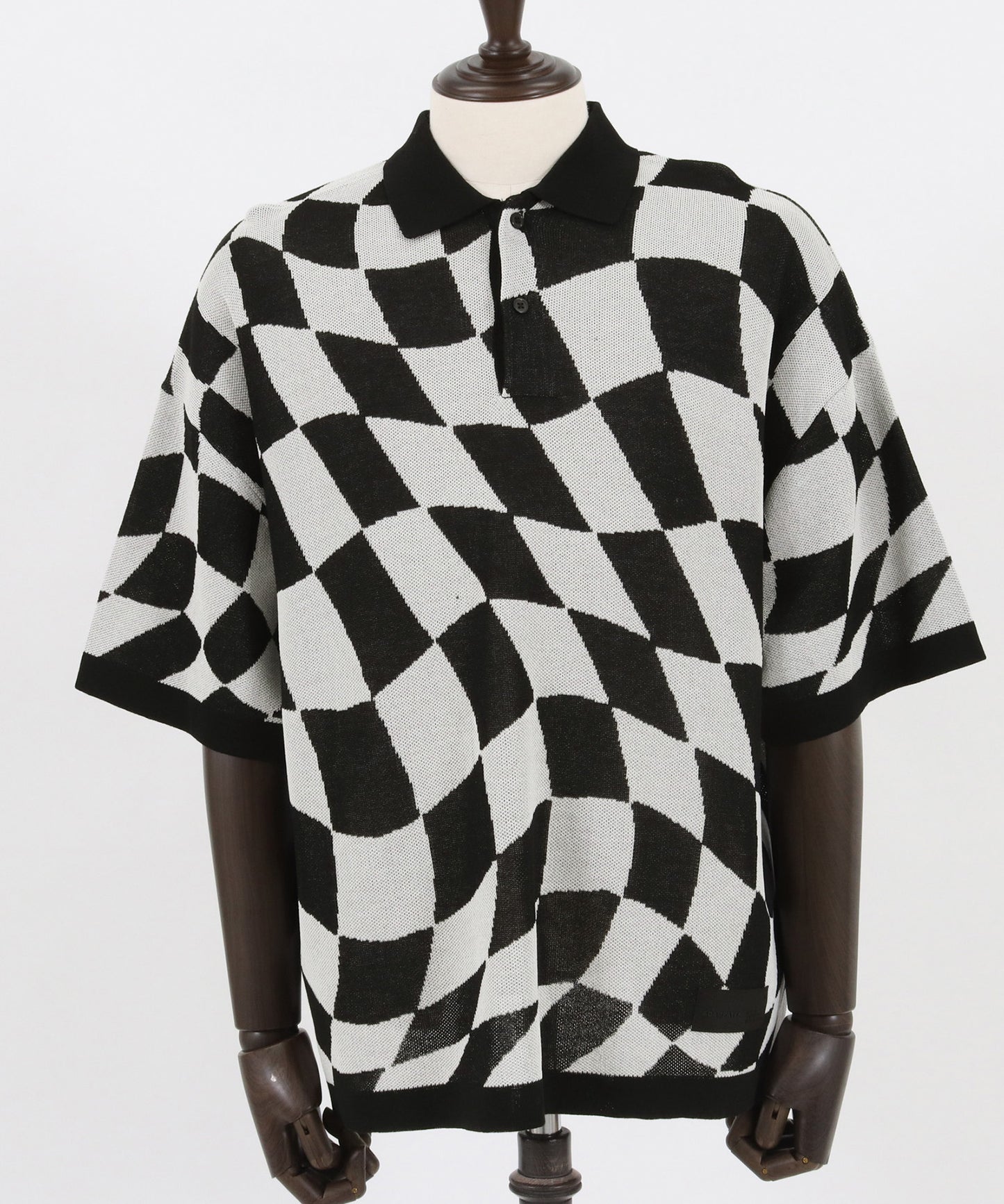 skewed check pattern short sleeve knit polo shirts