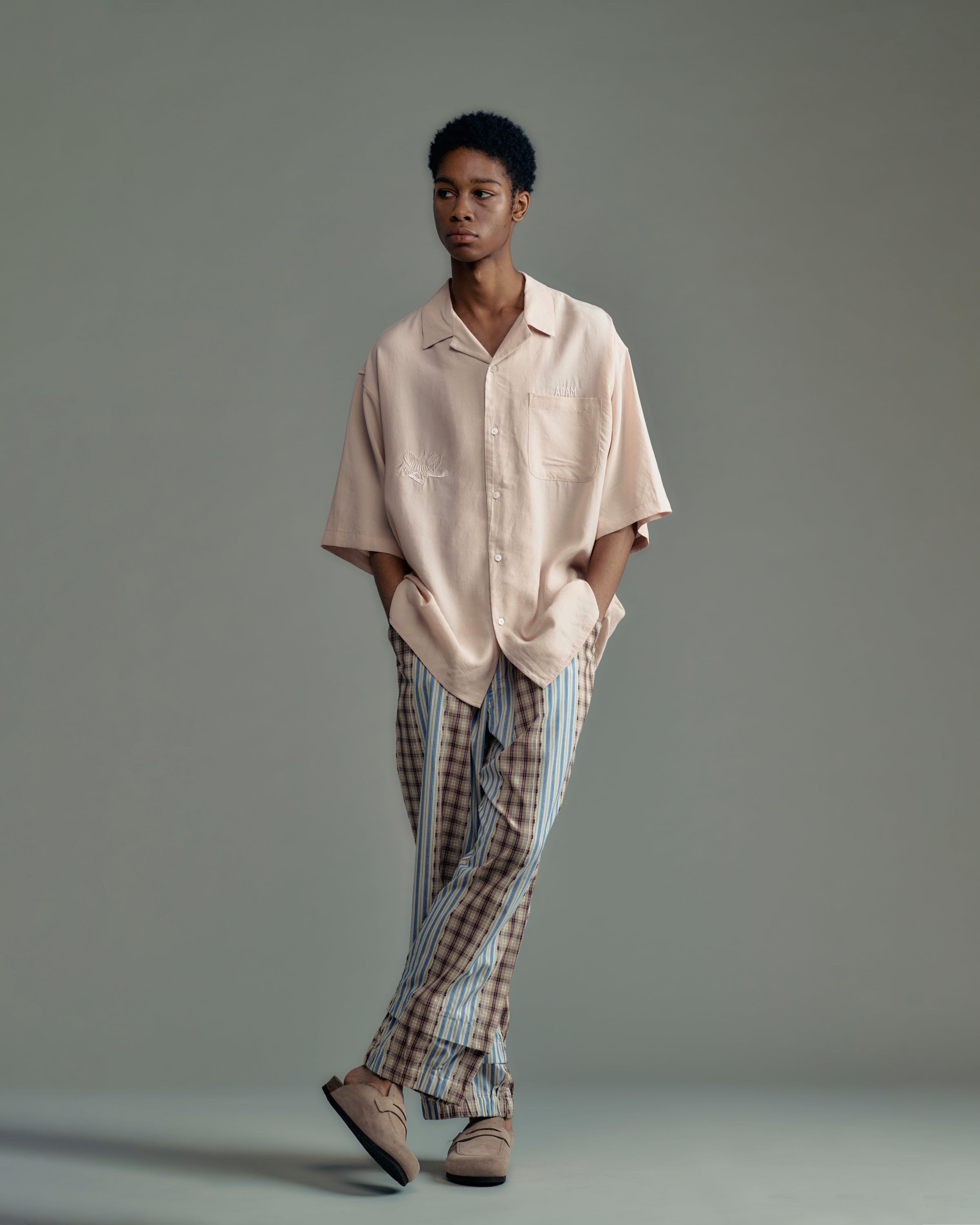 jacquard check-stripe easy pants – ADAMPATEK