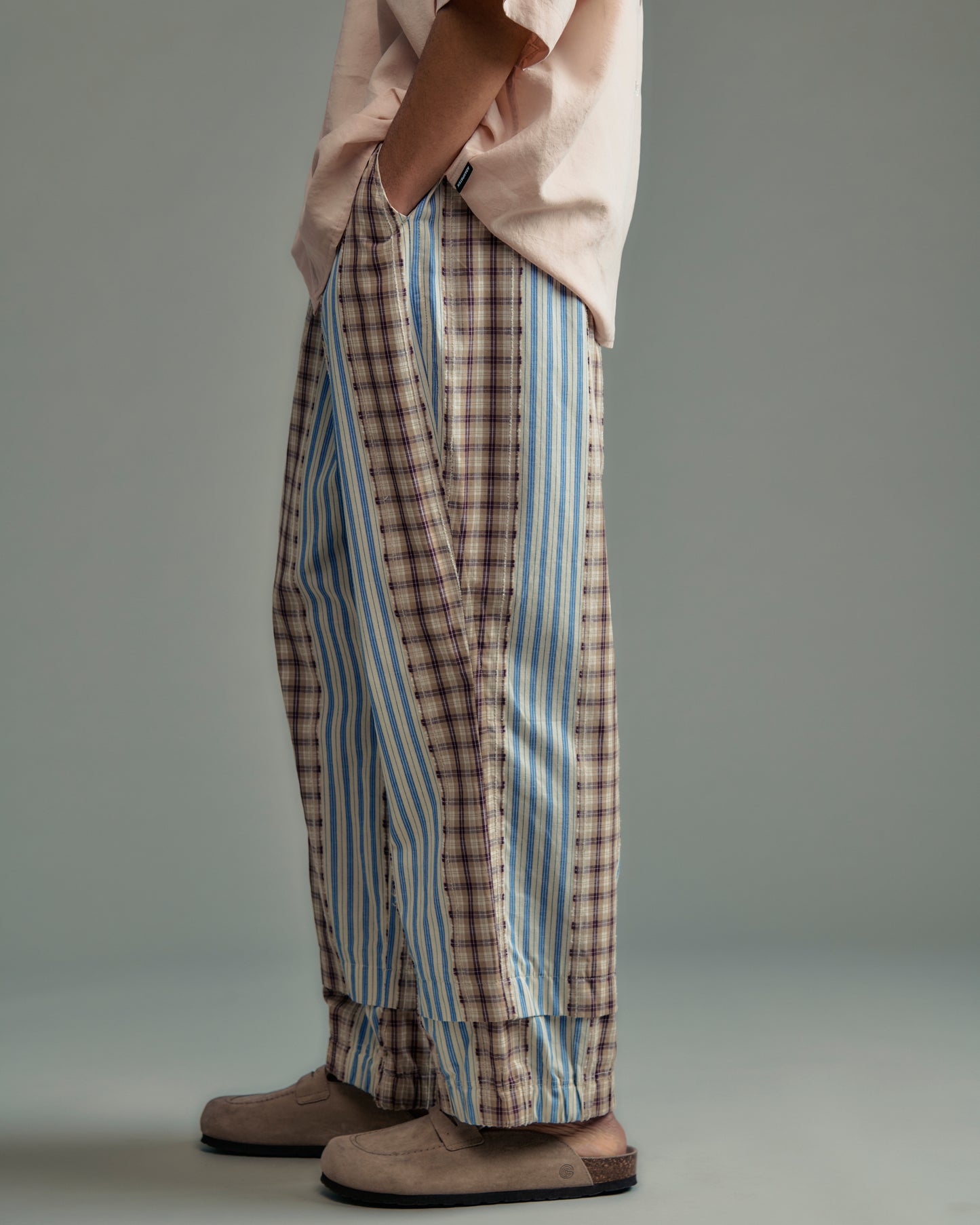 jacquard check-stripe easy pants