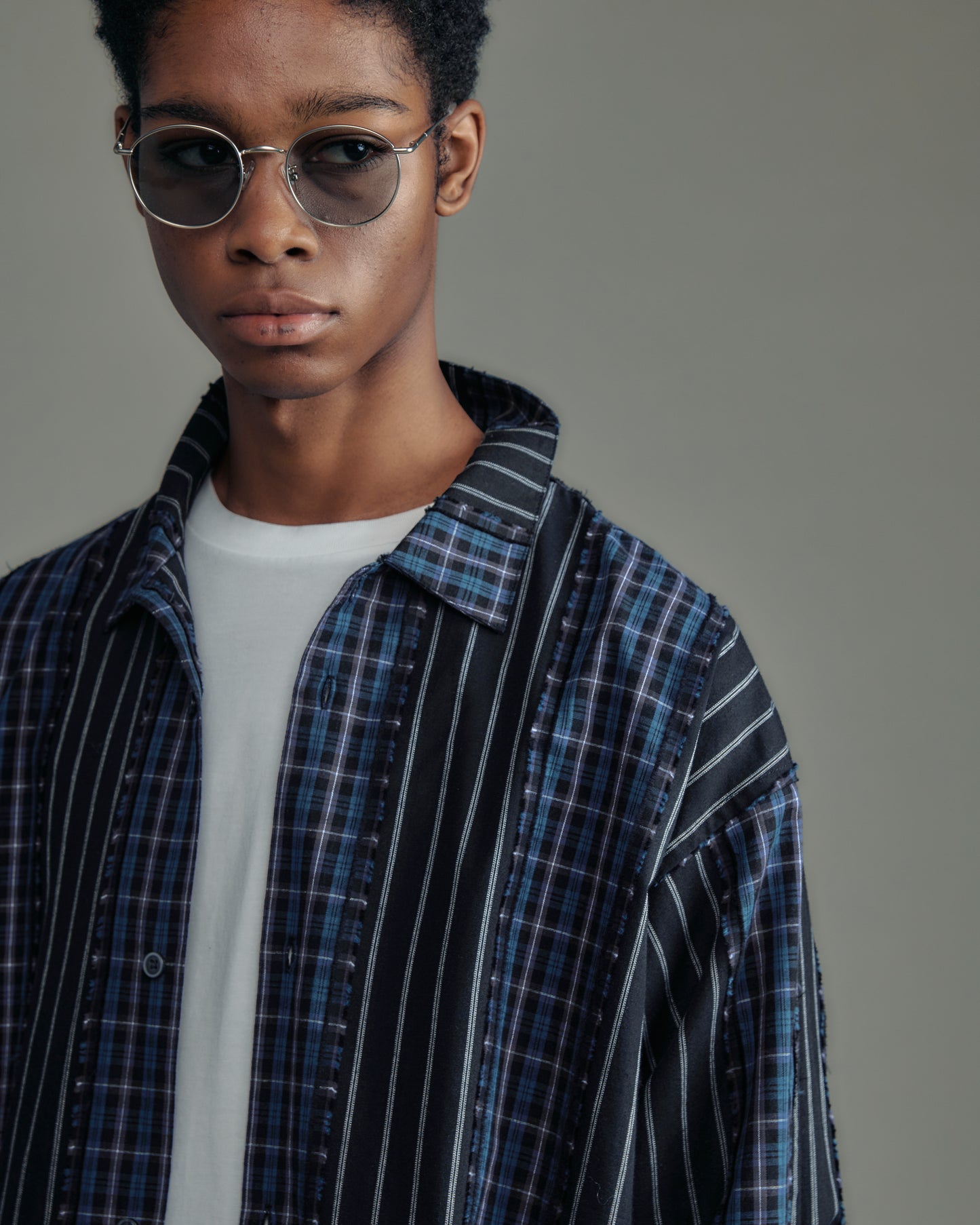 short length bleached check zipup shirt