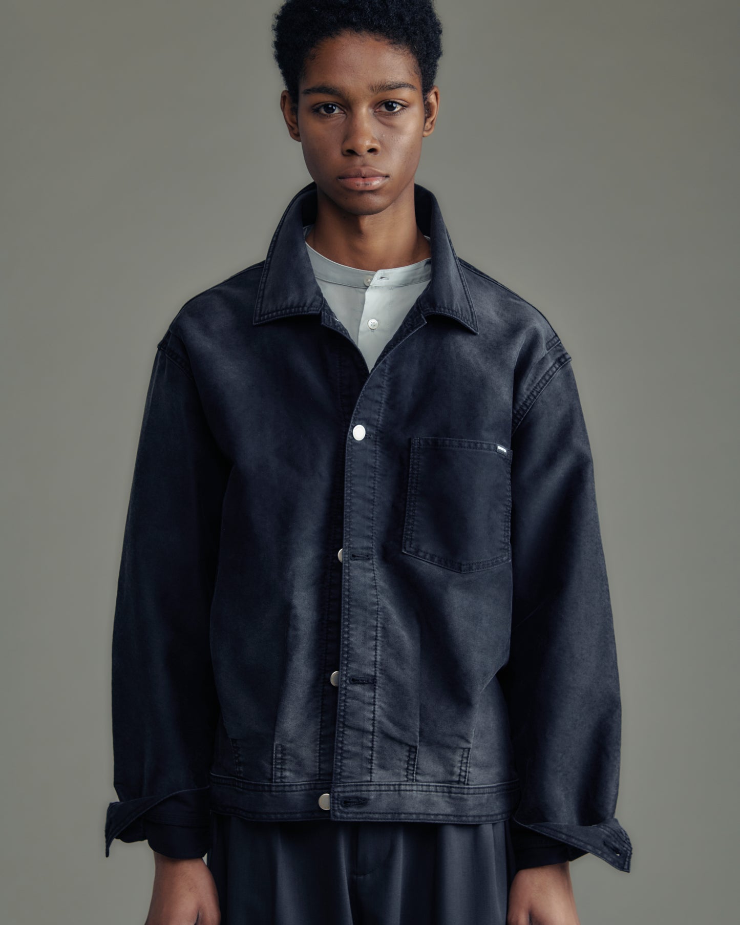 blasted light moleskin short length collared jacket