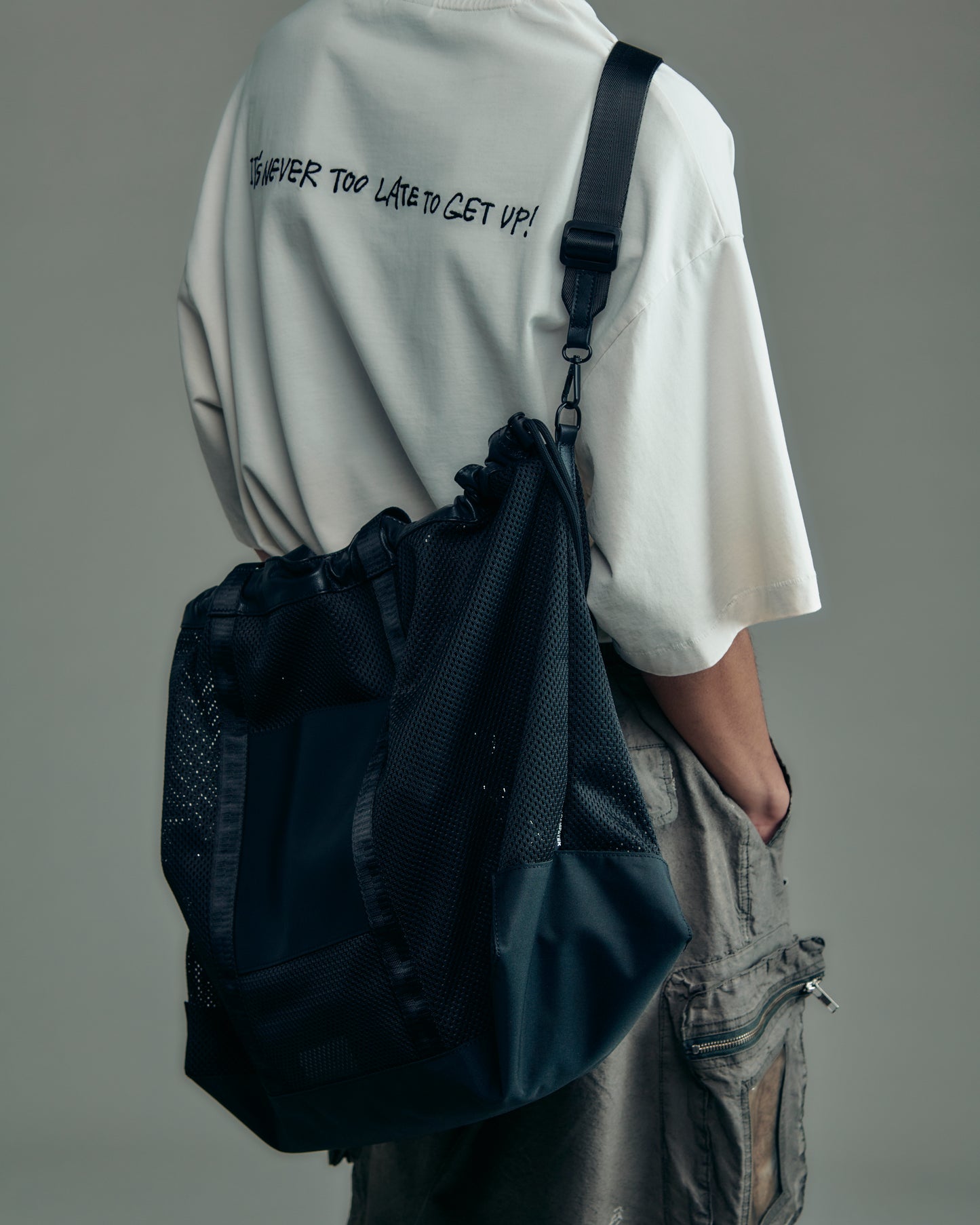 〈予約〉Leather trimmed  mesh 2way big tote bag