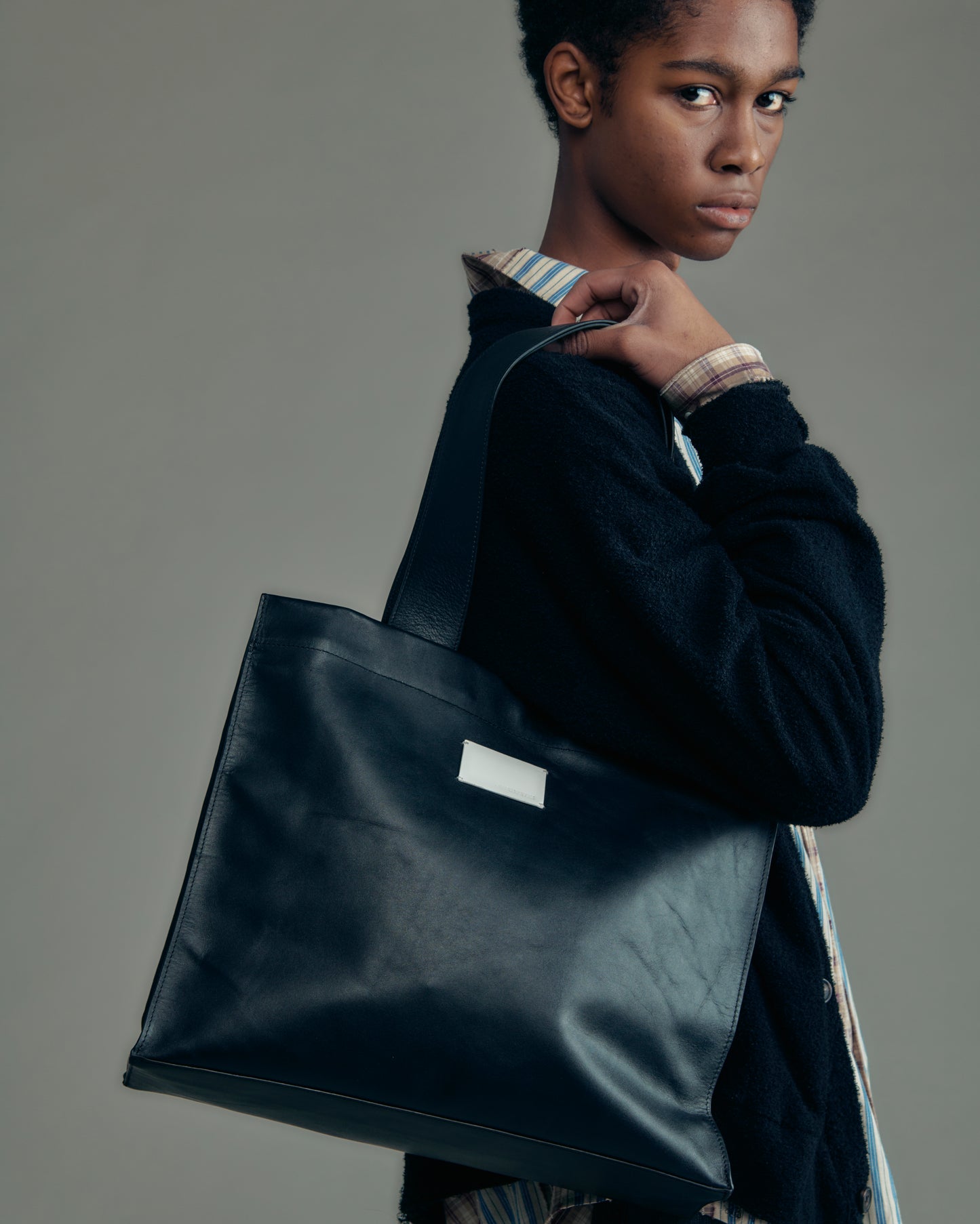 water repellent leather medium tote bag