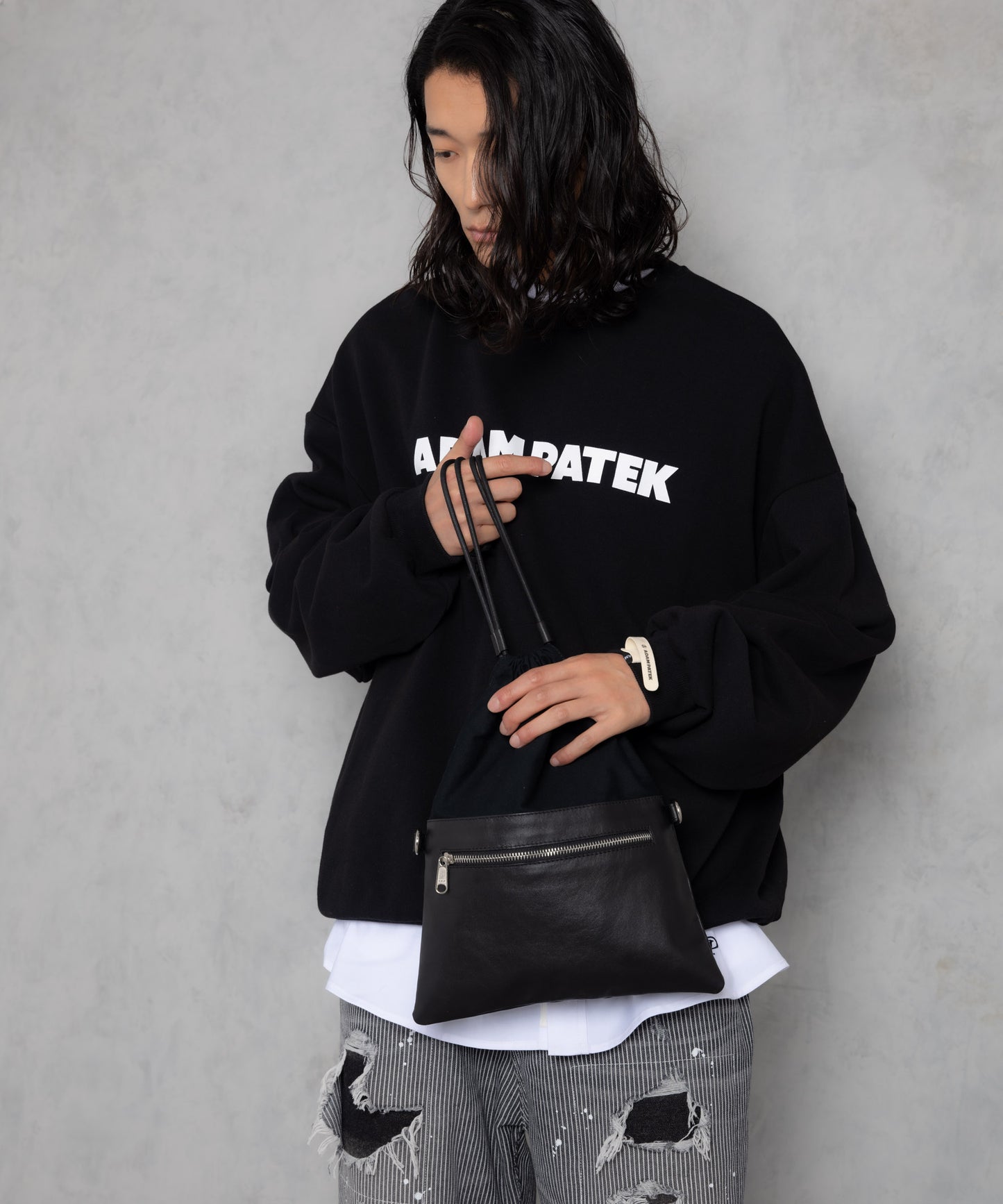 Leather switching drawstring bag_AP2429020_バッグ