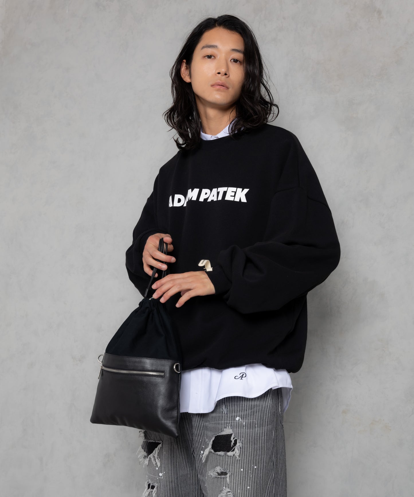 Leather switching drawstring bag_AP2429020_バッグ