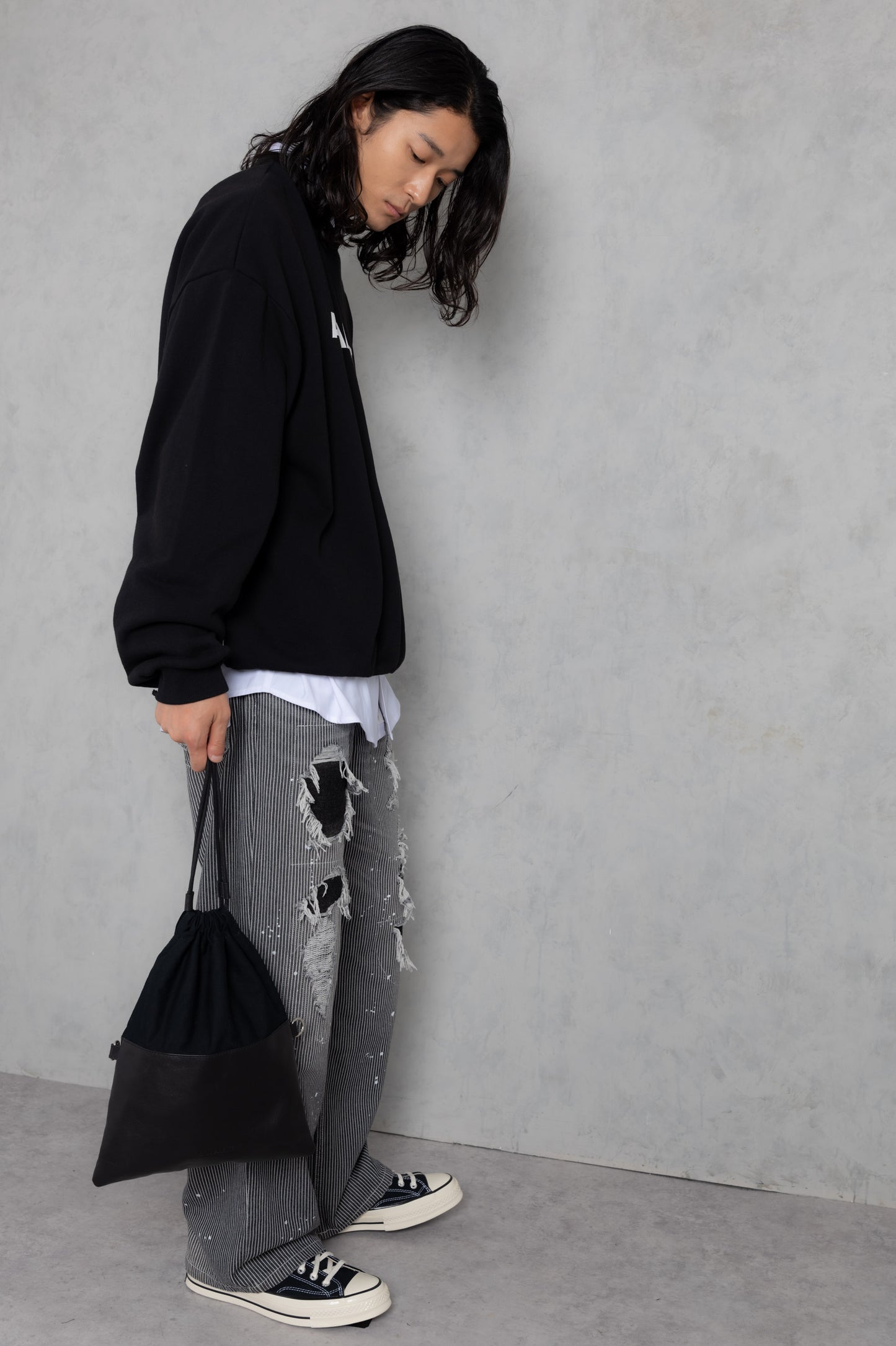 Leather switching drawstring bag_AP2429020_バッグ
