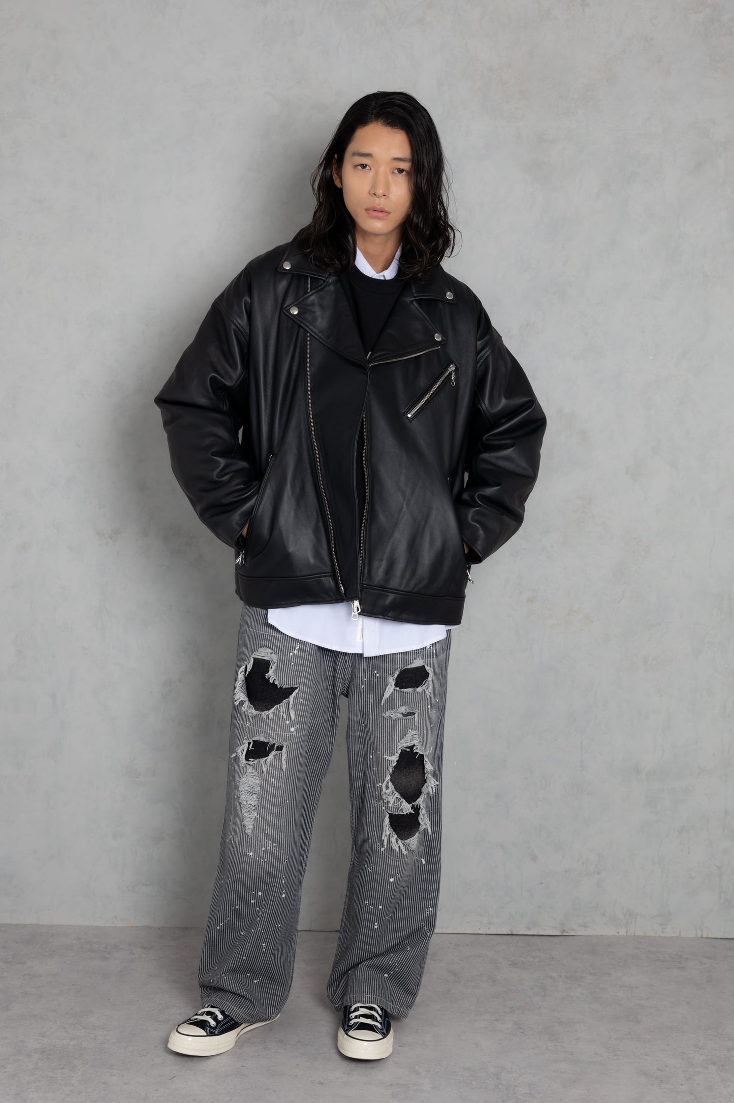 leather looose double rider’s jacket_AP2423002_アウター