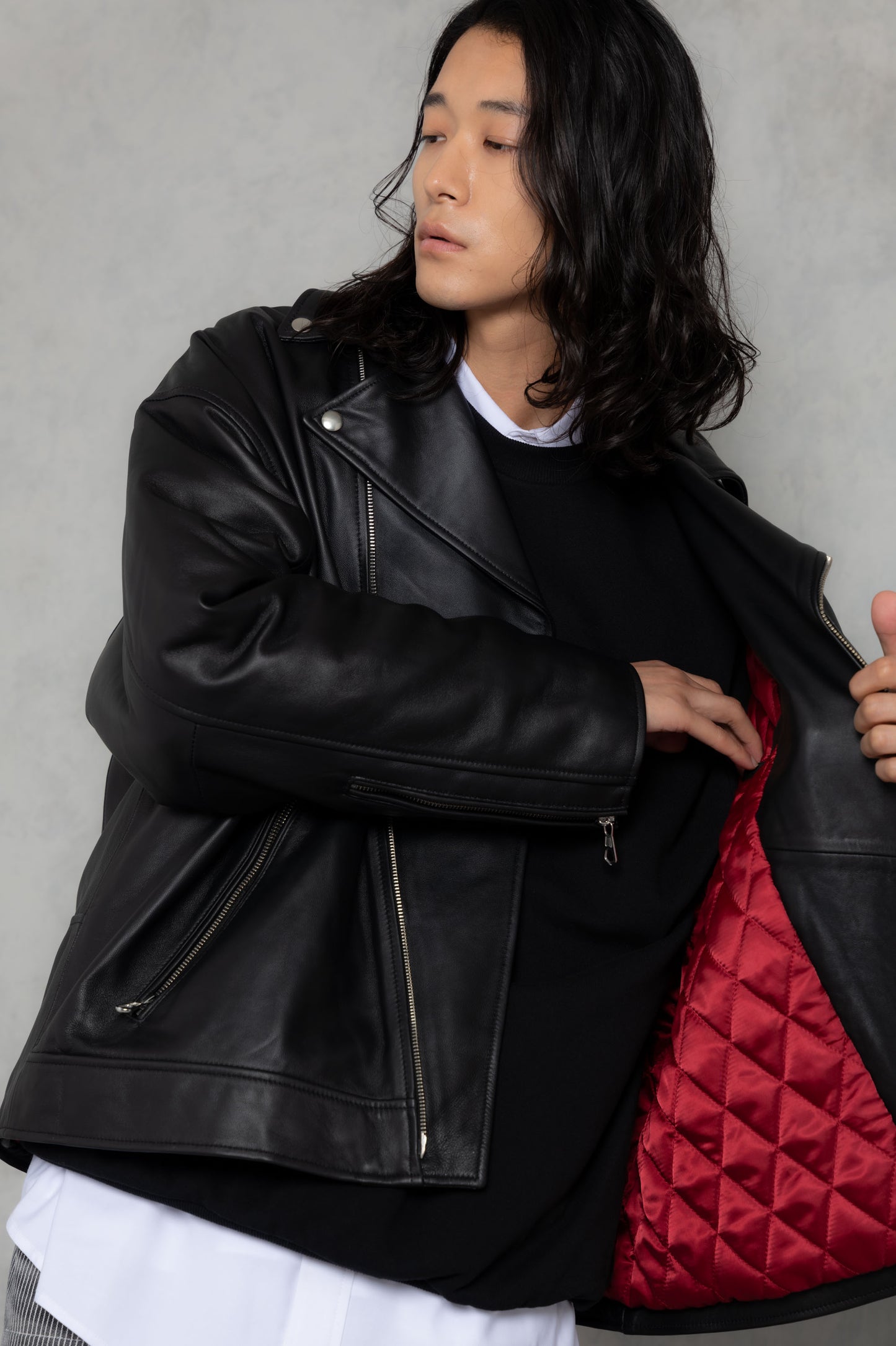 leather looose double rider’s jacket_AP2423002_アウター