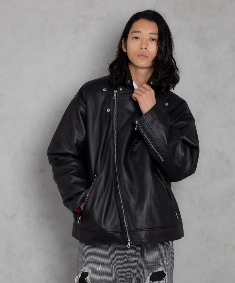 leather looose double rider’s jacket_AP2423002_アウター – ADAM PATEK