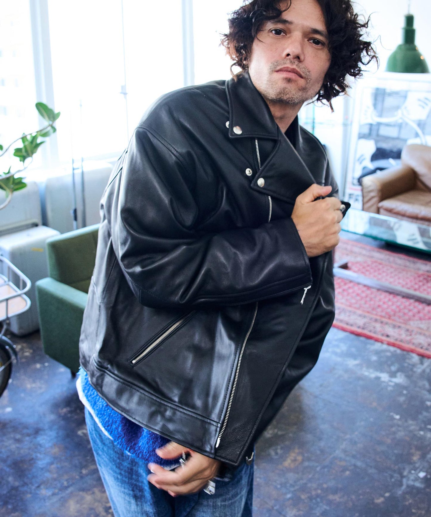 leather looose double rider’s jacket_AP2423002_アウター