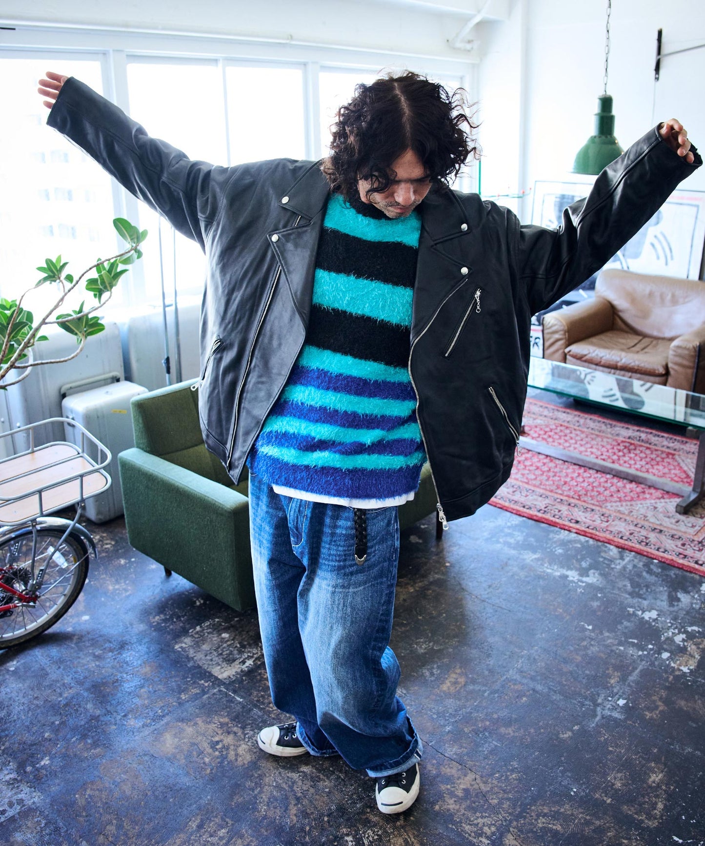 leather looose double rider’s jacket_AP2423002_アウター