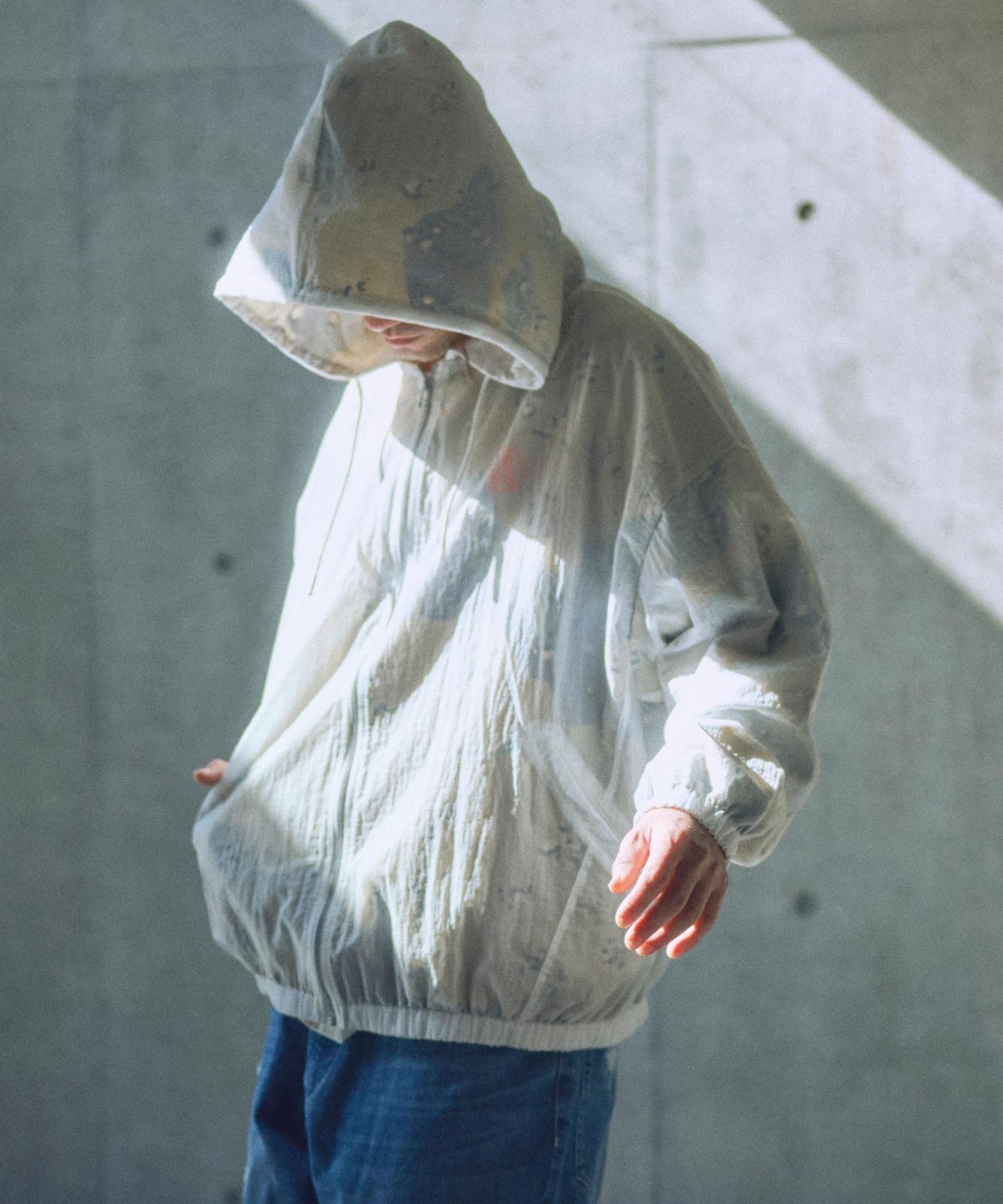sheer mesh camouflage hooded blouson