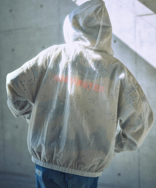 sheer mesh camouflage hooded blouson