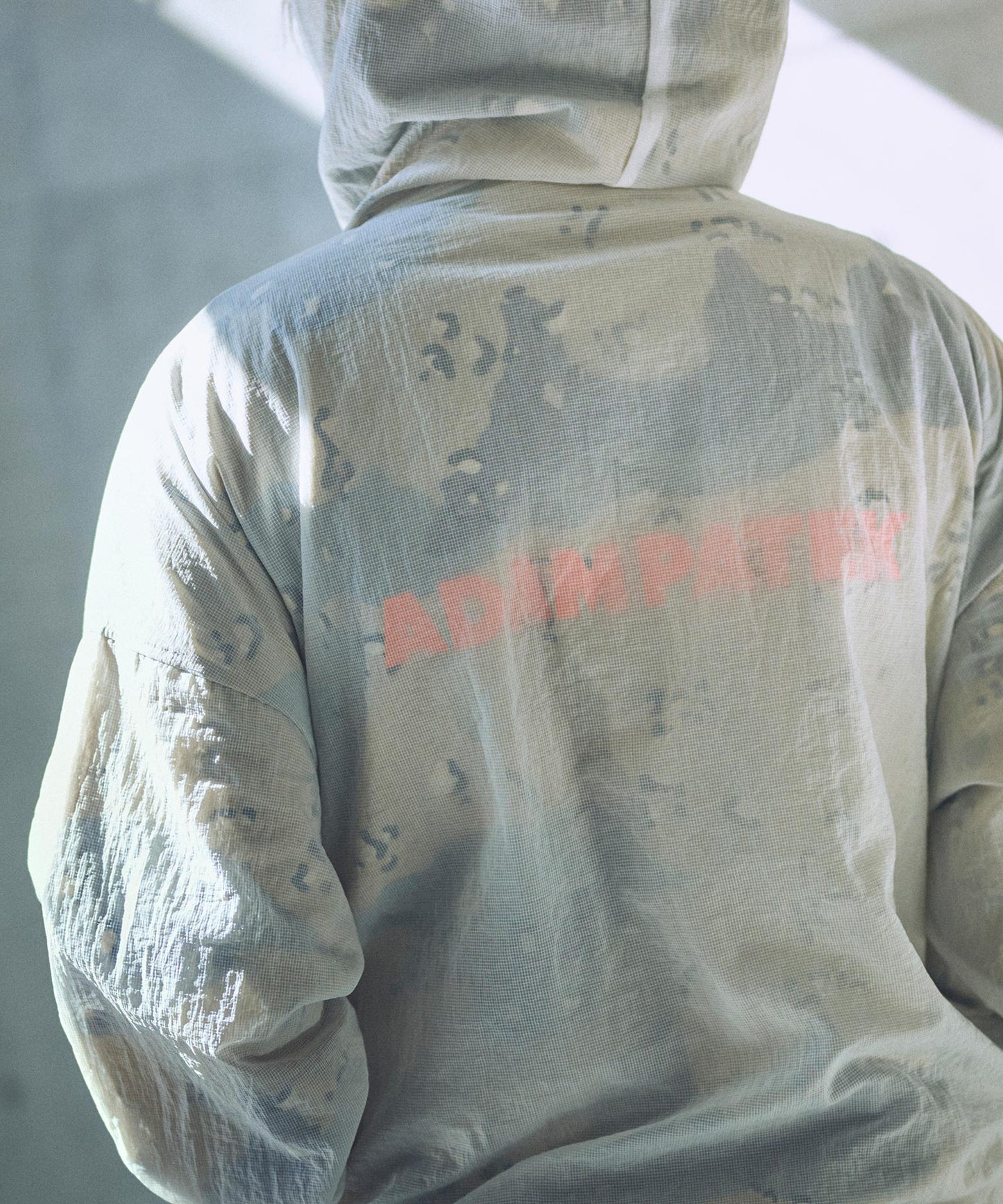 sheer mesh camouflage hooded blouson