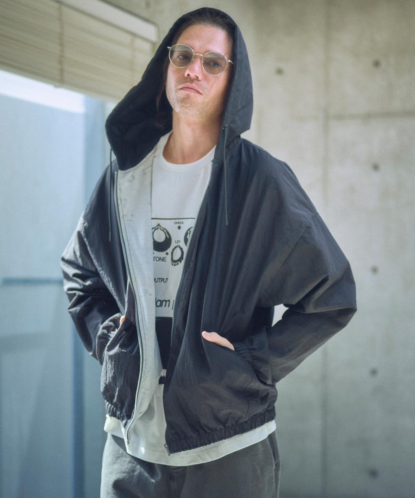 sheer mesh camouflage hooded blouson