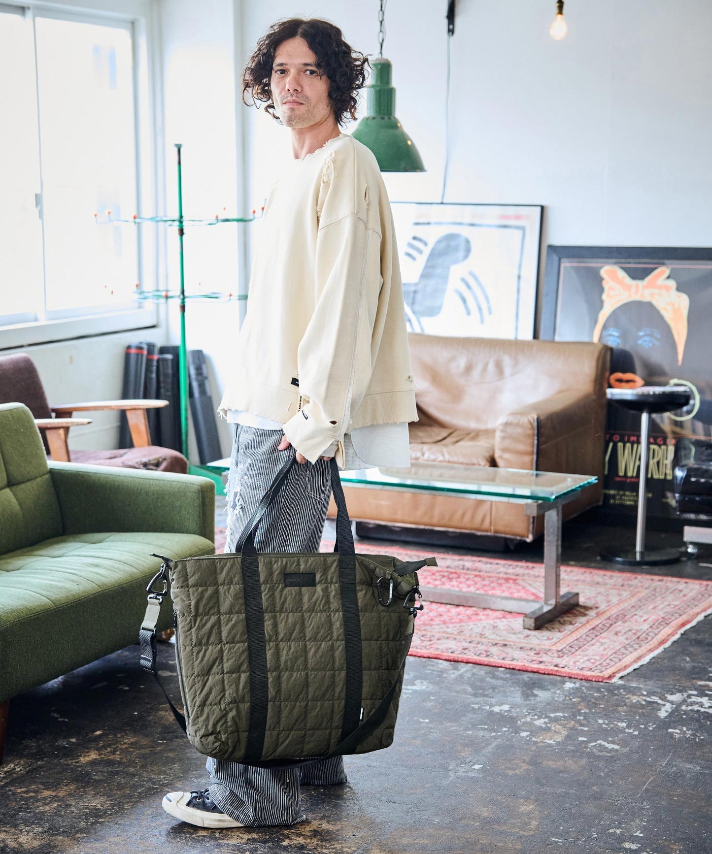 square quilt shoulder tote bag