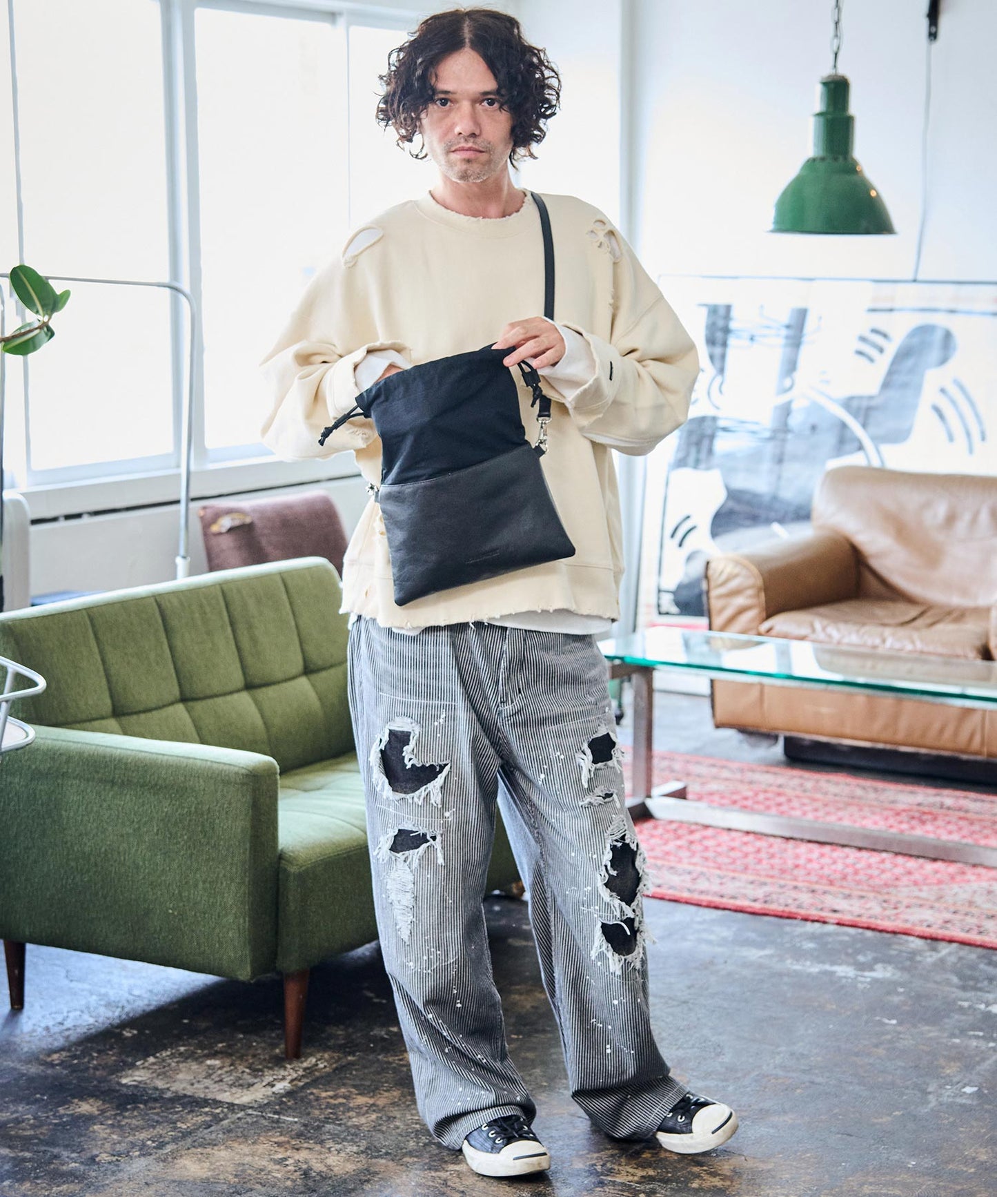 Leather switching drawstring bag_AP2429020_バッグ