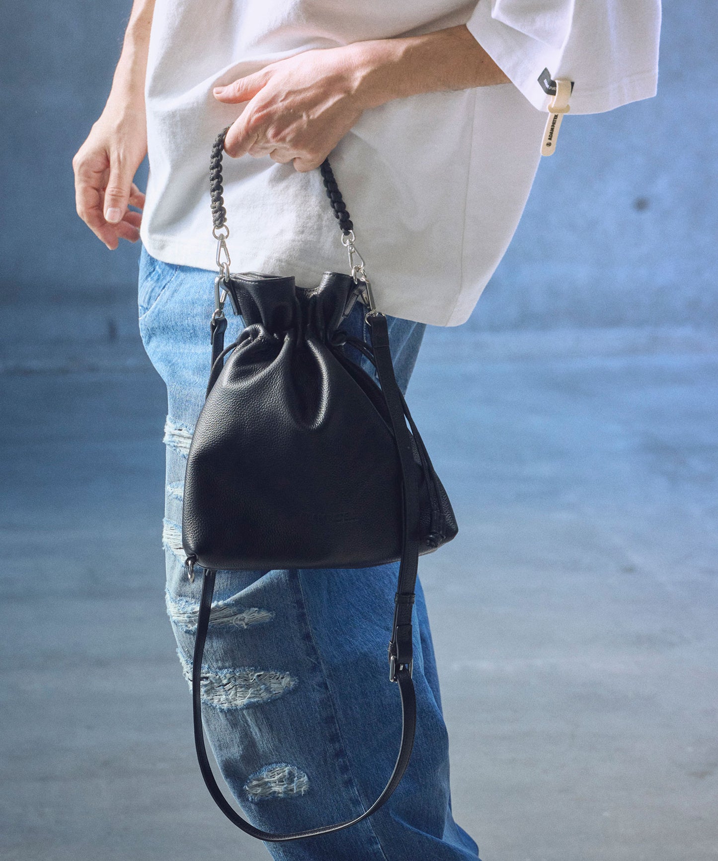 new shrink leather drawstring mini bag