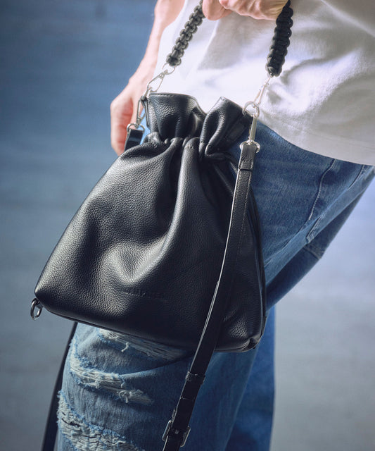 new shrink leather drawstring mini bag