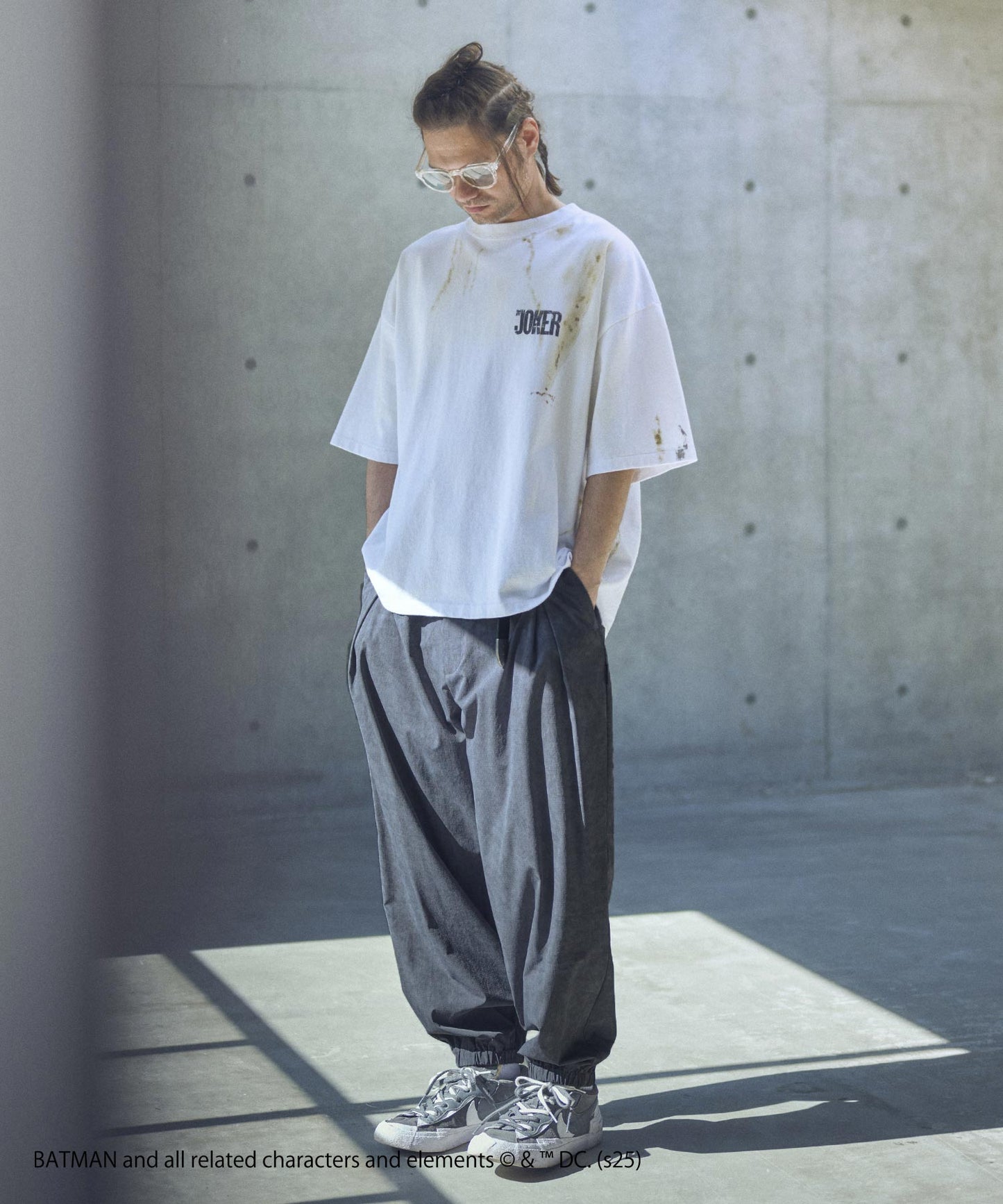 uneven dyeing tuck relax pants