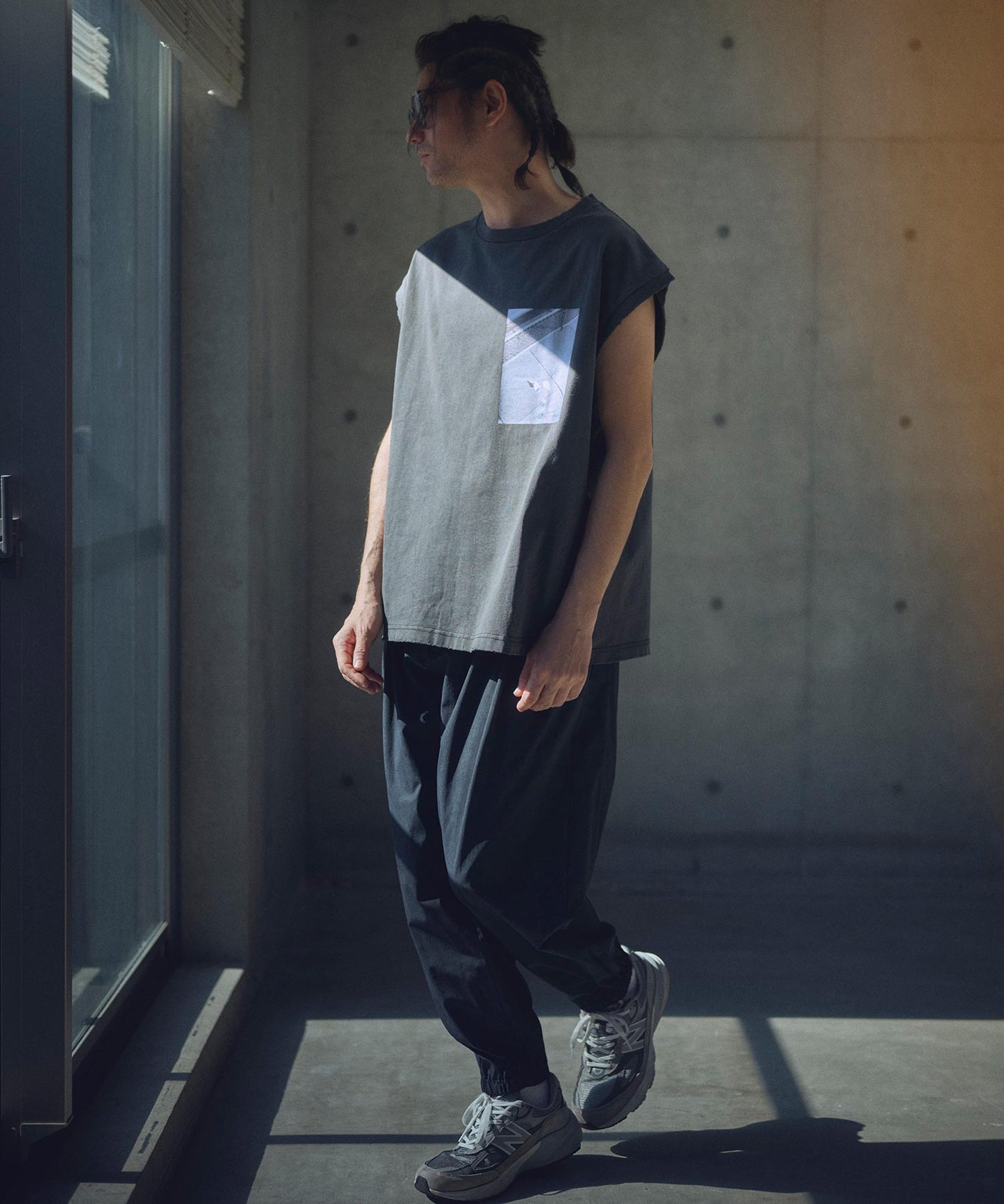 uneven dyeing tuck relax pants