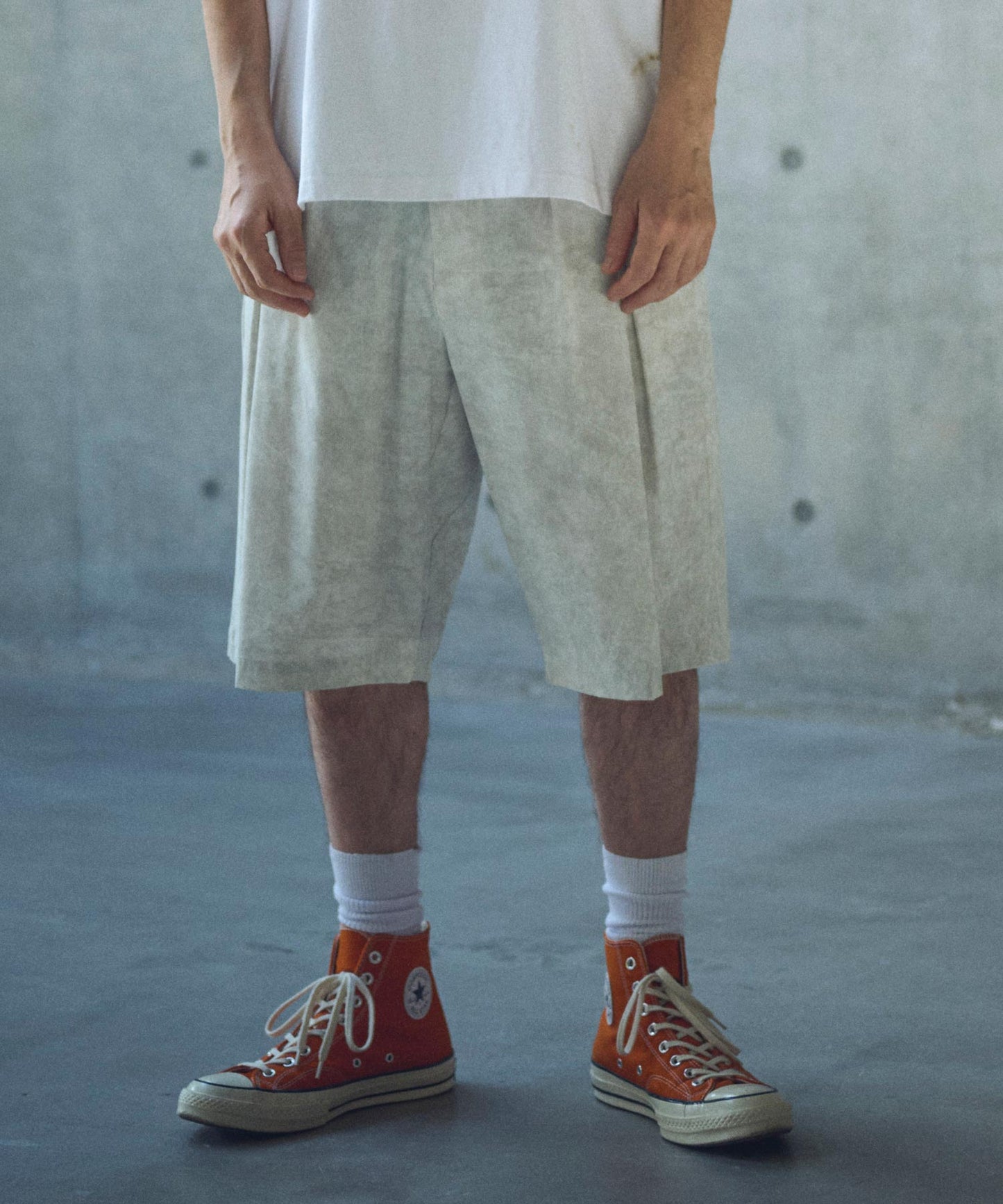 uneven dyeing short pants